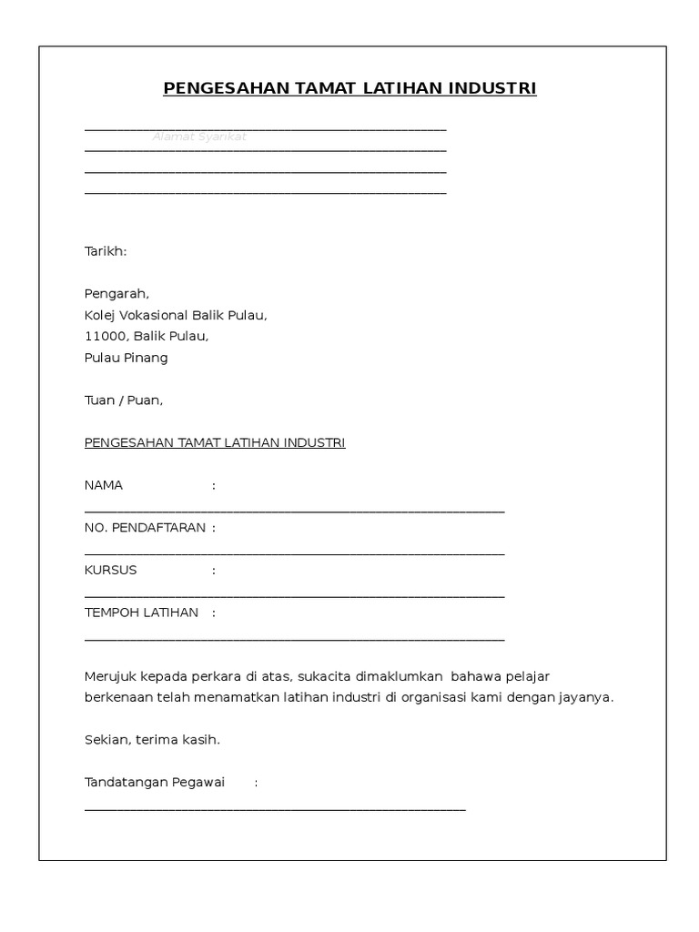 Surat Pengesahan Tamat Ojt