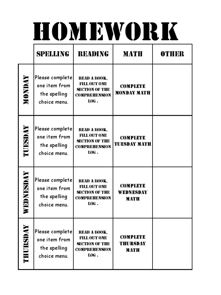 Weekly Homework Assignments Guide | PDF | Language Arts & Discipline ...