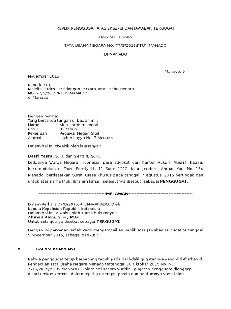 Surat Gugatan Dan Jawaban Gugatan - SuratMenyurat.net