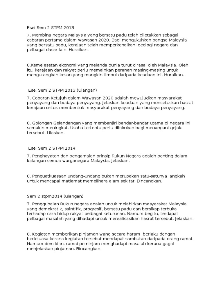 Soalan Tahun Lepas Bahagian C Esei Pdf