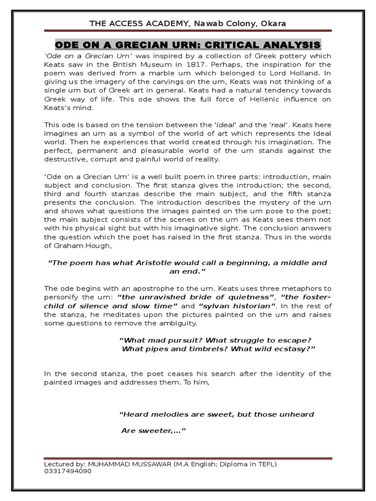Ode on a grecian urn title meaning image