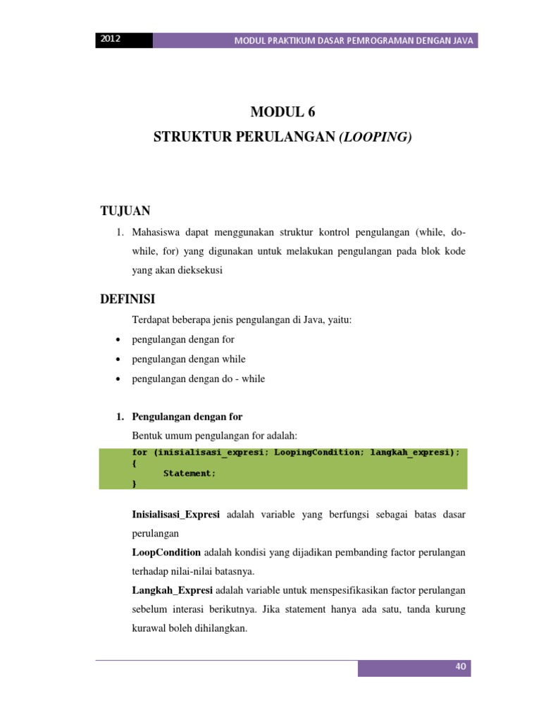 Modul Looping Java untuk Mahasiswa | PDF | Komputer