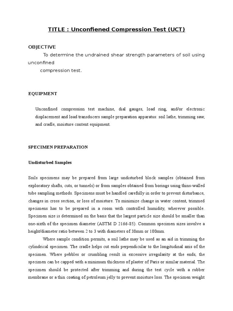 Unconfined Compression Test Lab Report
