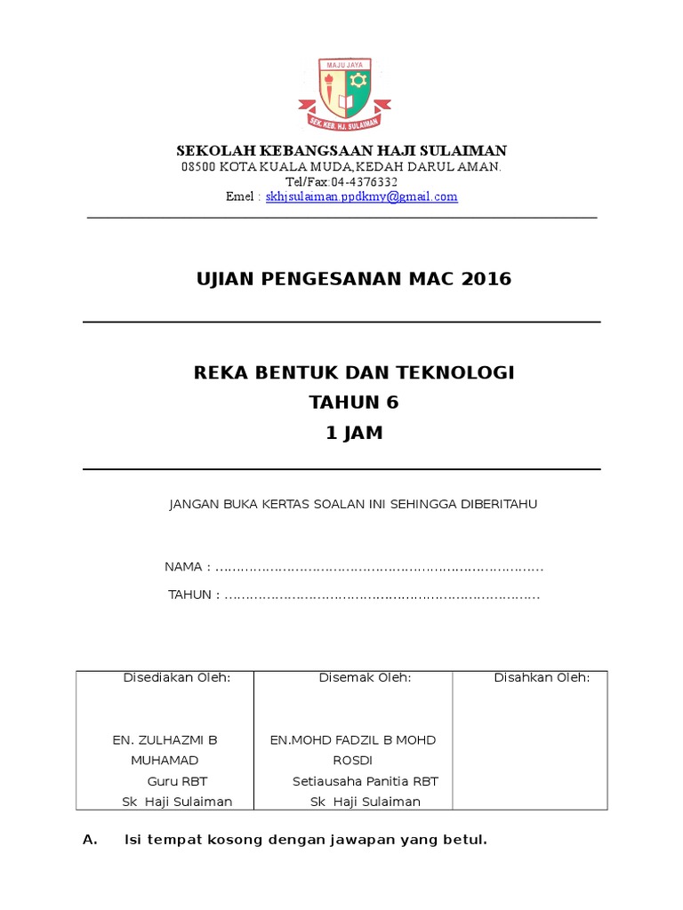 Soalan Rbt Tahun 6 Pdf