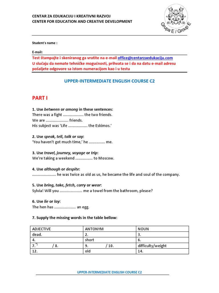 Engleski Test C2 English Language Adjective