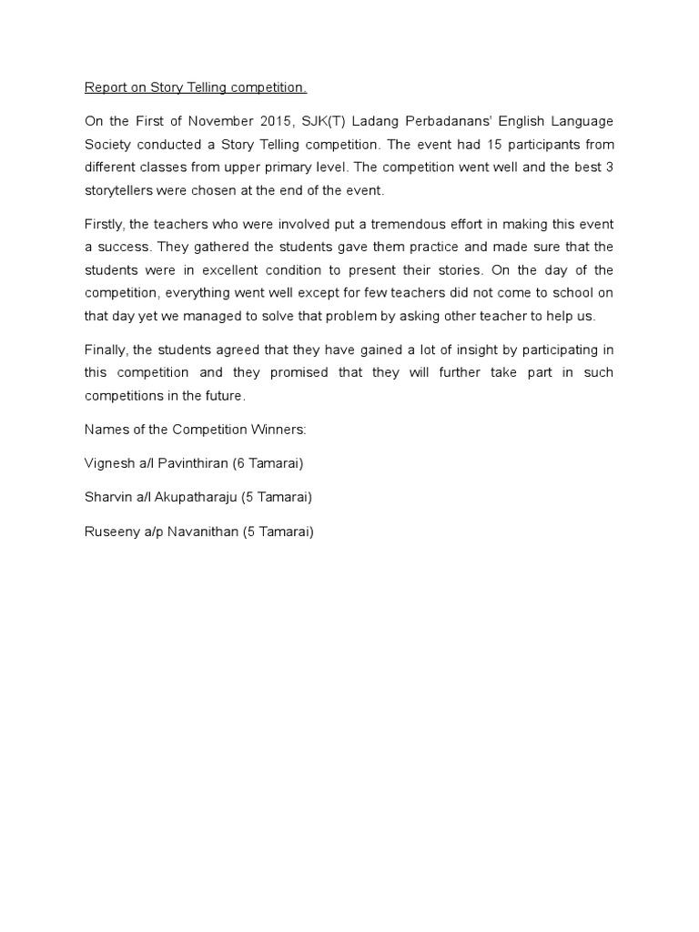 Storytelling Competition Report 2015 | PDF | Wellness