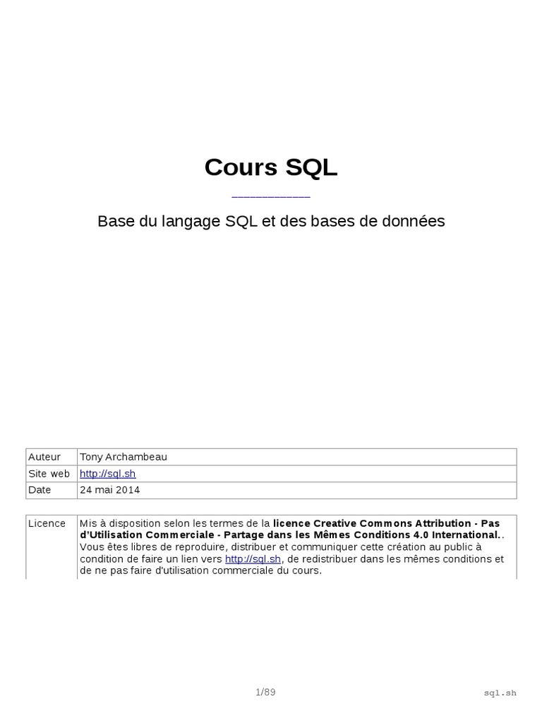 Cours SQL SH | PDF | SQL | Gestion informatique
