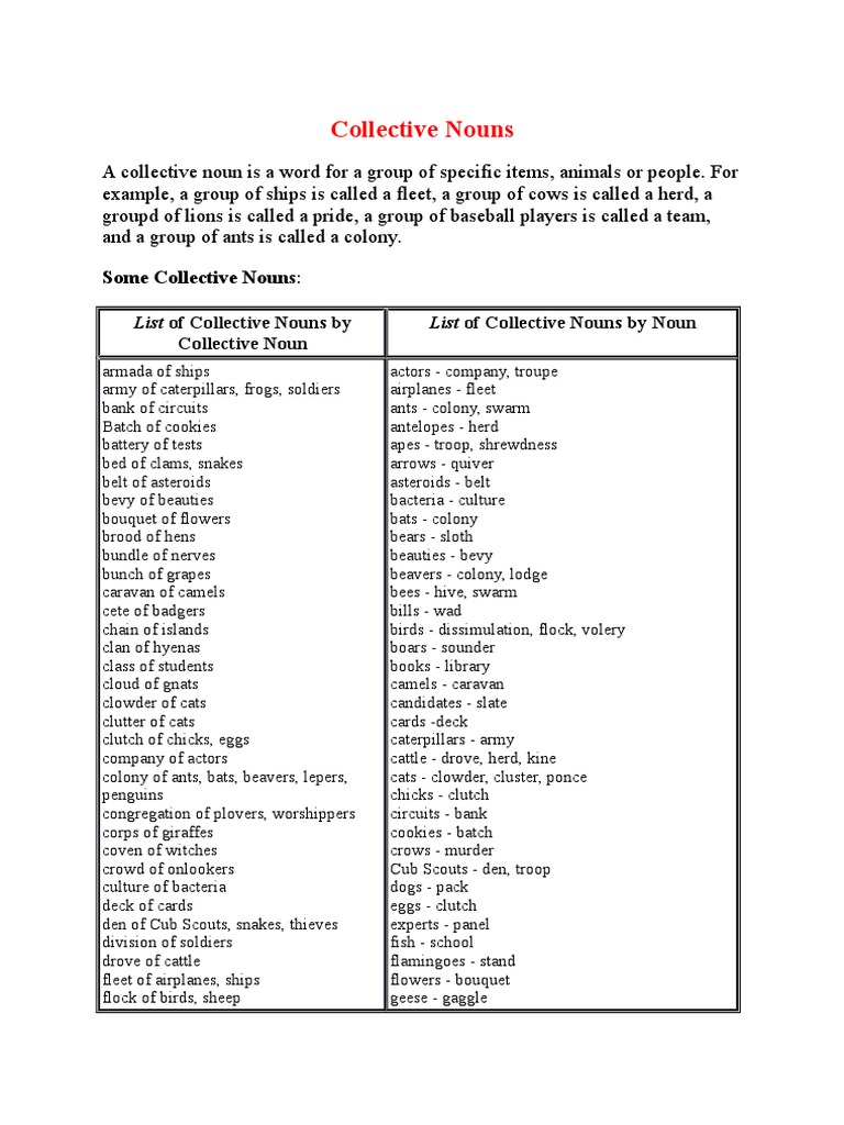 Collective Nouns Pdf Nature
