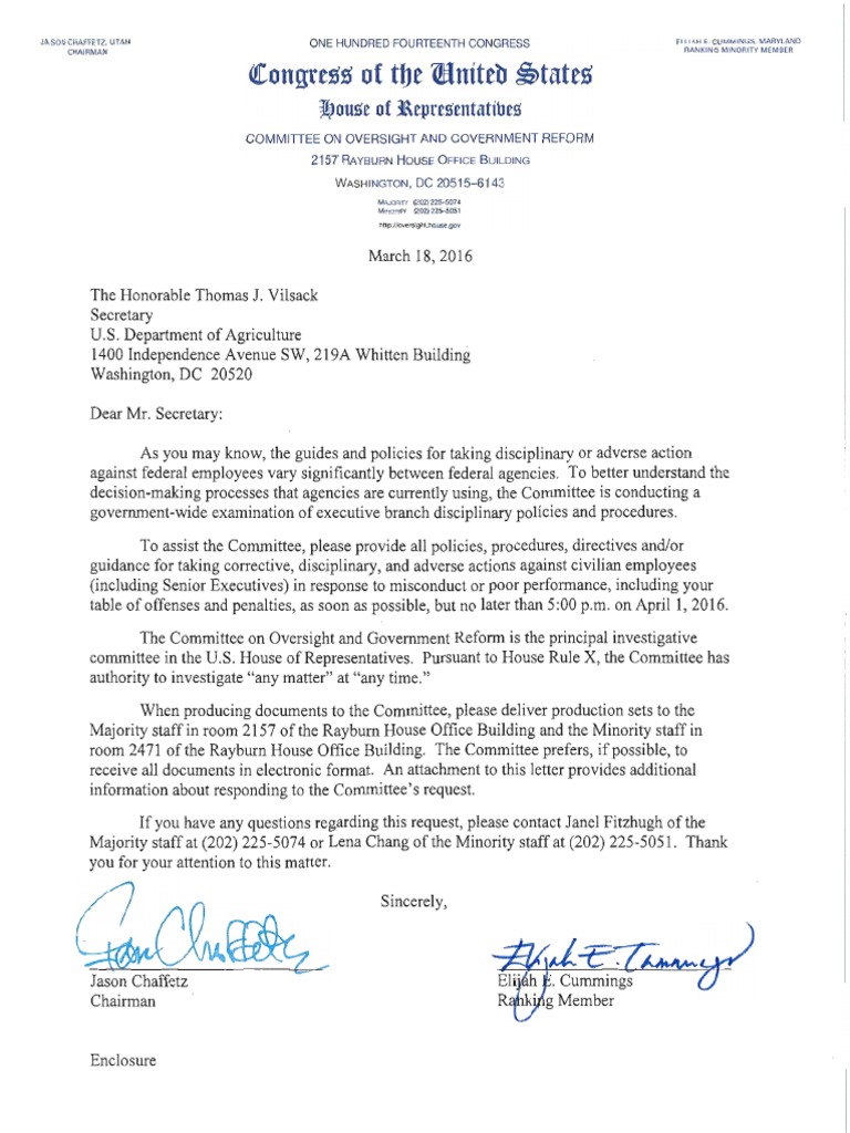Congressional Request To Agencies For Adverse Action Data | PDF | Computers