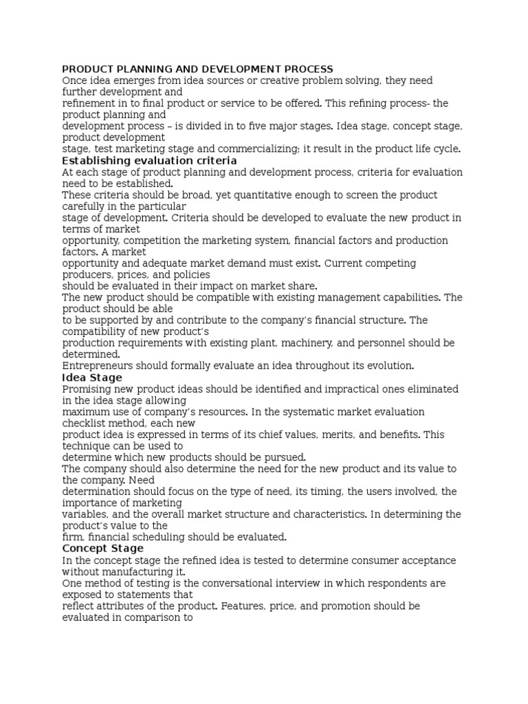 Product Planning and Development Stages | PDF | New Product Development ...