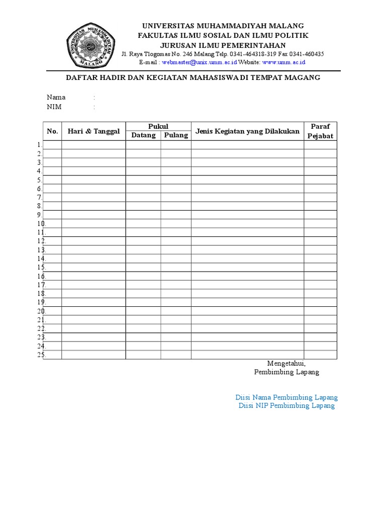 Daftar Hadir Dan Kegiatan Mahasiswa Di Tempat Magang(1)