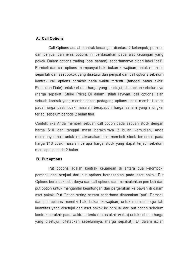 Apa Yang Di Maksud Call Options Dan Put Options | PDF