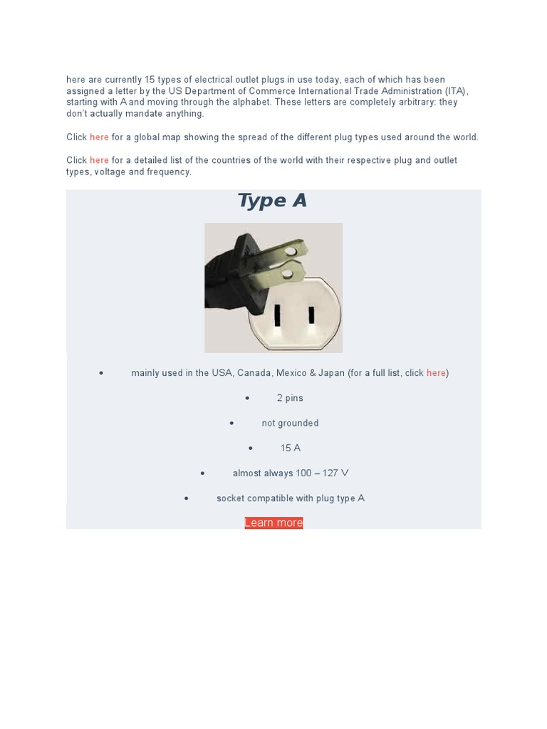 Types of Electrical Outlet Plugs Explained | PDF