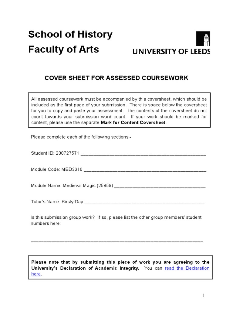 Uel coursework cover sheet image