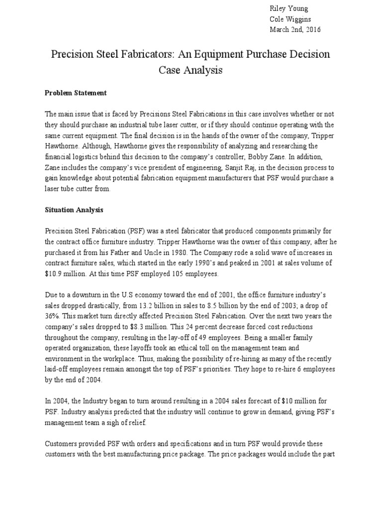 Precision Steel Fabrication Decision Analysis | PDF | Sheet Metal ...