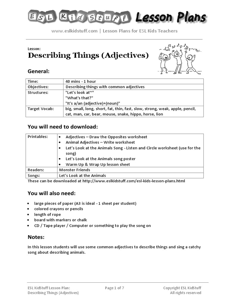 adjective lesson plan worksheets