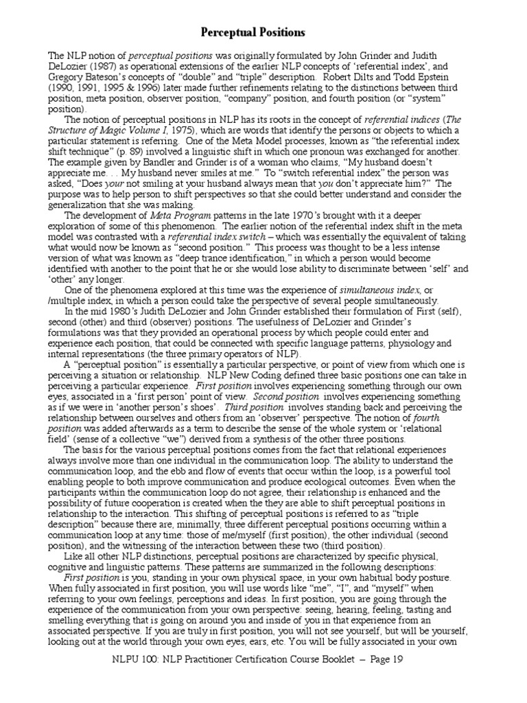 Understanding NLP Perceptual Positions | PDF | Neuro Linguistic ...