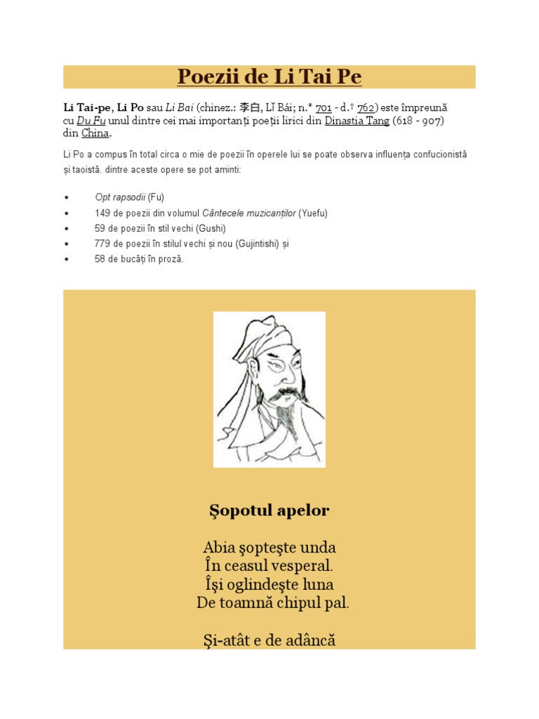 Poezii de Li Tai Pe | PDF