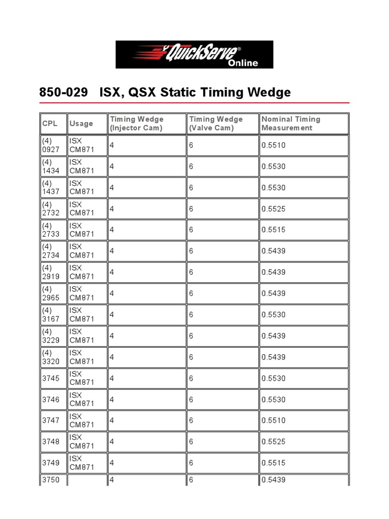 ISX QSX Static Timing Wedge PDF Propulsion Transportation Engineering