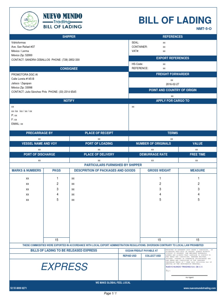Ocean Bill of Lading Details | PDF | Business | Social Science