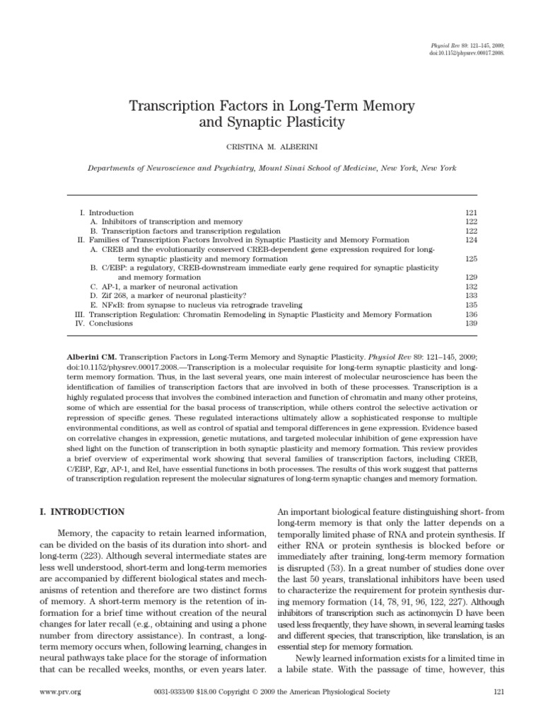 Transcription Factors in Long-Term Memory and Synaptic Plasticity | PDF ...