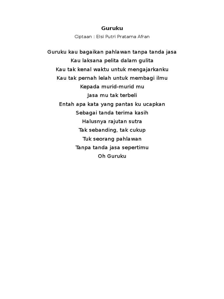Puisi Guruku Pahlawan Tanpa Tanda Jasa Kumpulan Puisi