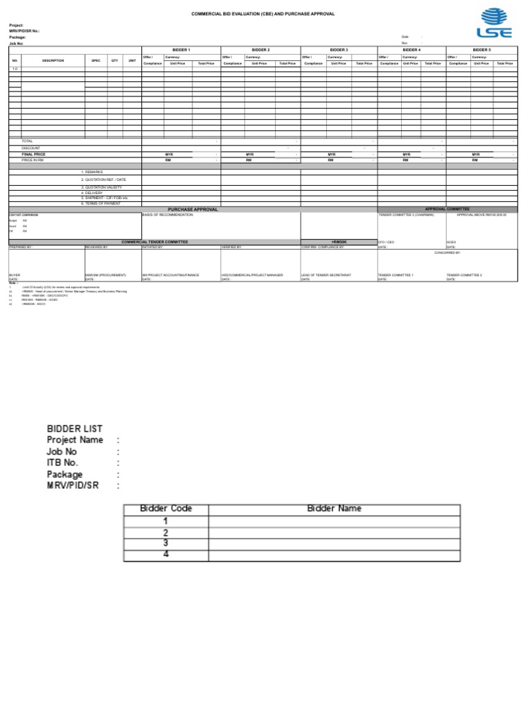 Commercial Bid Evaluation Template | PDF