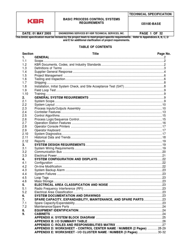 Basic Process Control Systems Requirements PDF Specification