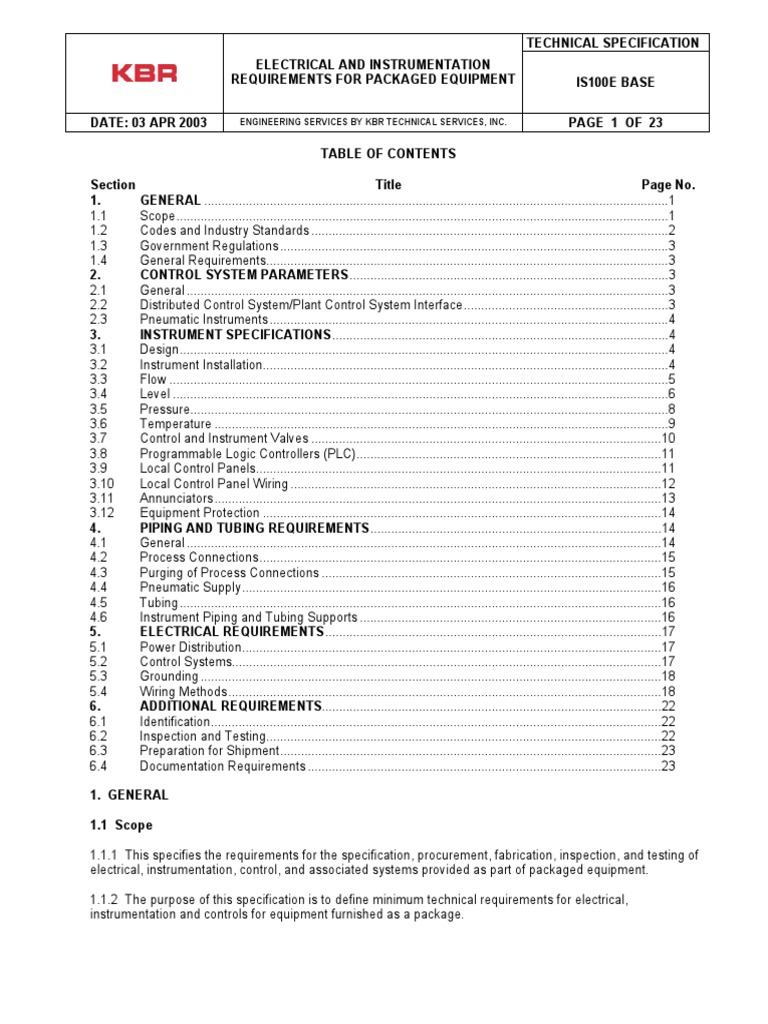 Electrical and Instrumentation Requirements For Packaged Equ PDF PDF