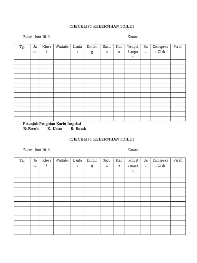 Checklist Kebersihan Toilet