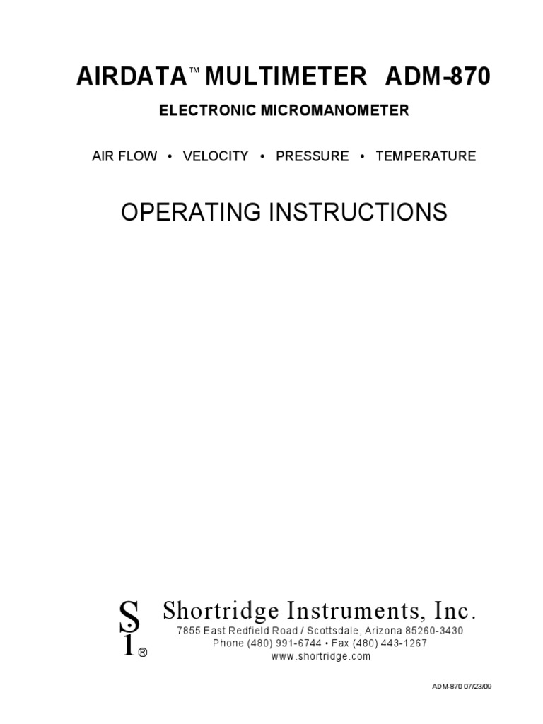 Airdata Multimeter Adm-870 Manual Download Free