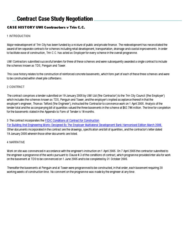 Negotiation Case Study File PDF Liquidated Damages Deep Foundation