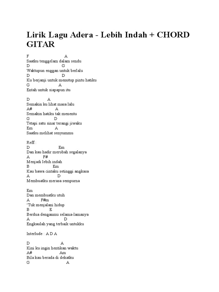 Lirik Lagu Adera Single Nomor Satu Komposisi Musik