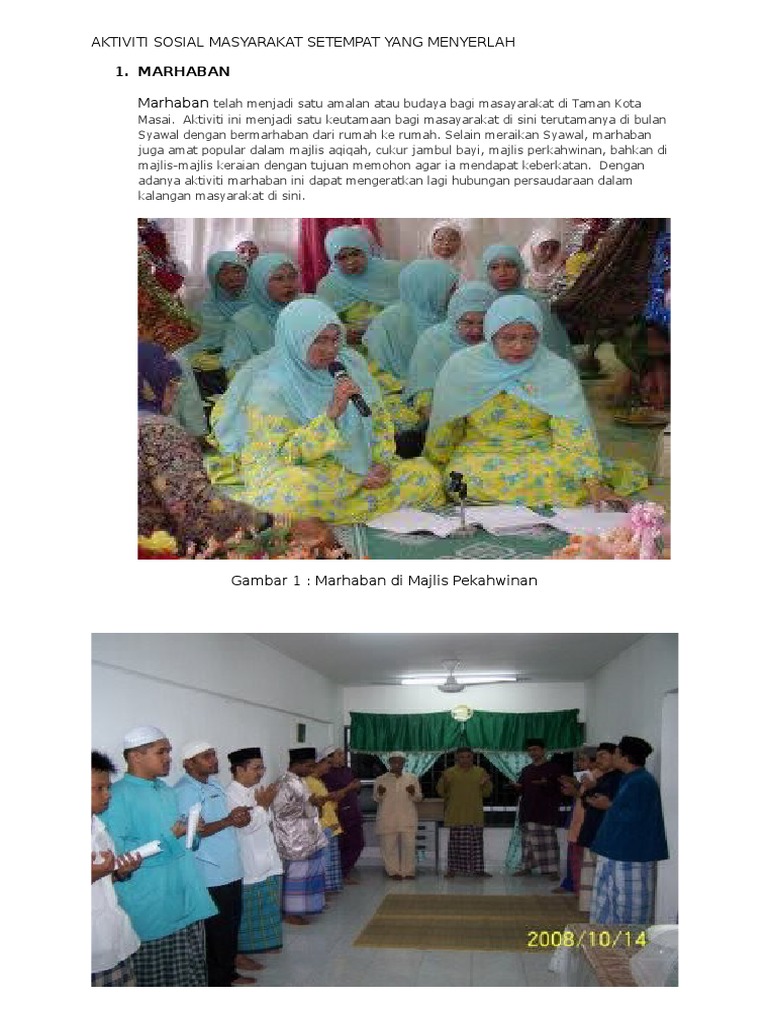 Aktiviti Sosial Masyarakat Setempat Yang Menyerlah Pdf