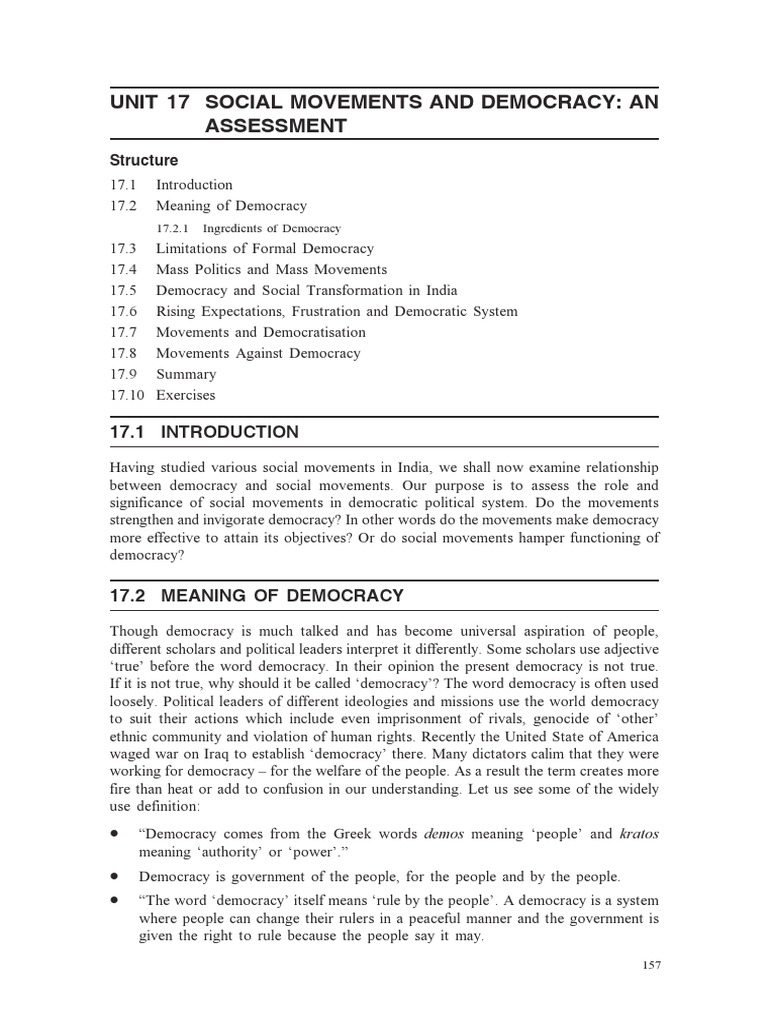 Social Movements and Democracy Analysis | PDF | Dalit | Democracy