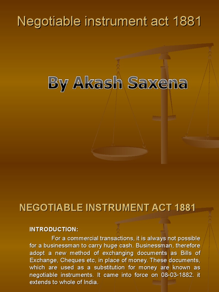 Negotiable Instrument Act 1881 | PDF | Negotiable Instrument | Cheque