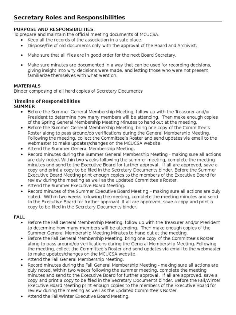 Secretary Roles | PDF