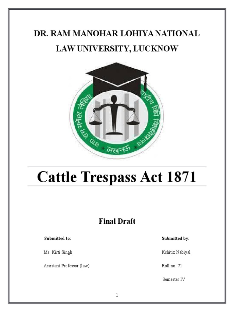 Cattle Trespass Act 1871 PDF Trespass Civil Law (Legal System)