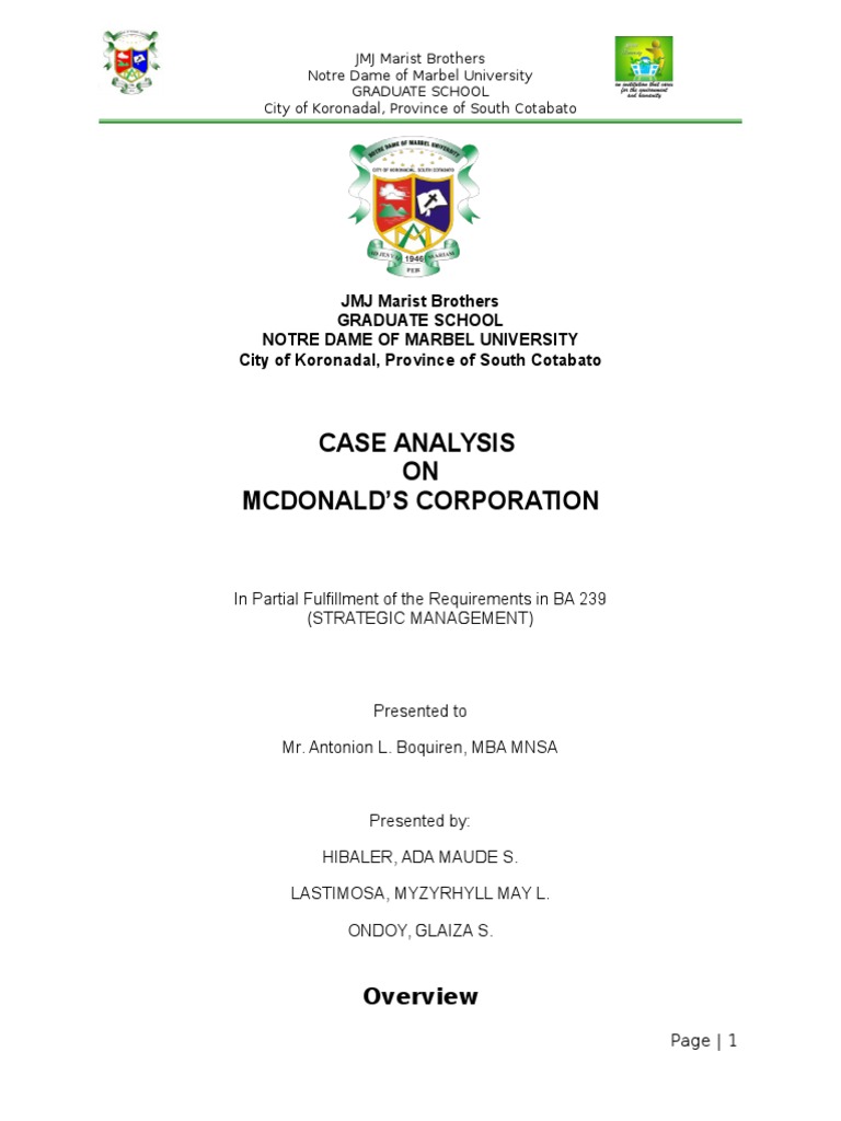 McDonald's Corporation Case Analysis | PDF | Fast Food Restaurants | Mc ...