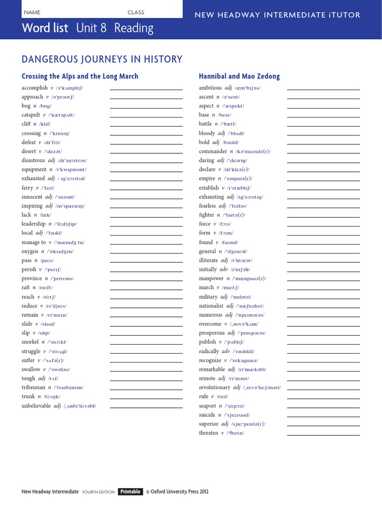 Word List Unit 8 Reading: Dangerous Journeys in History | PDF