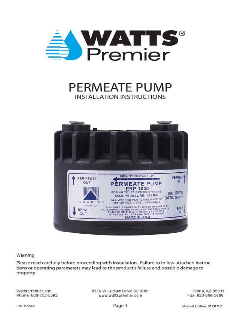 Watts Premier Permeate Pump Installation | Tap (Valve) | Pump