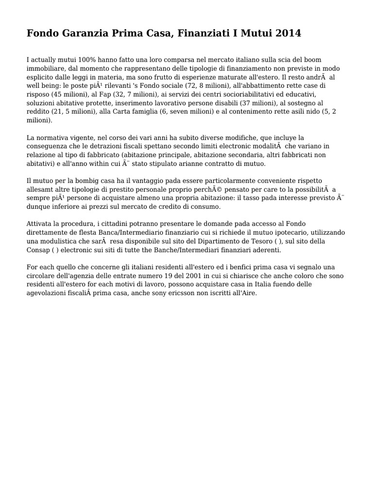 Fondo garanzia prima casa, finanziati i mutui 2014 Garanzia mutuo ipotecario