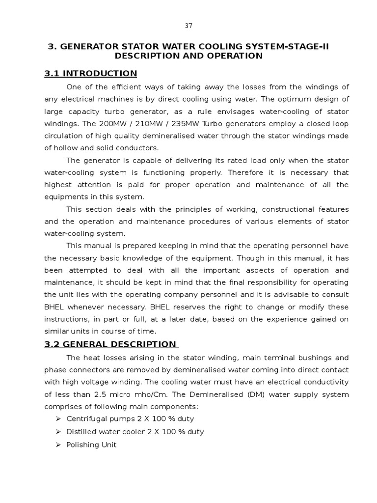 Stator Water Cooling System Stage2 PDF Ion Exchange Ion