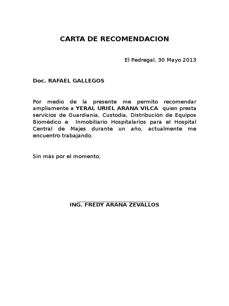 Carta de Recomendacion