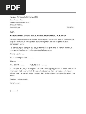 Contoh Surat Tukar Hak Milik Kenderaan Syarikat - Letter.7Saudara.com