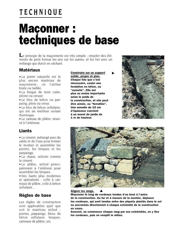 Techniques de base en maçonnerie | PDF | Maison et jardin