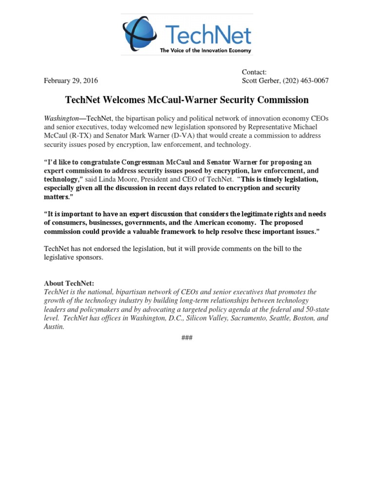 TechNet Supports Encryption Commission | PDF
