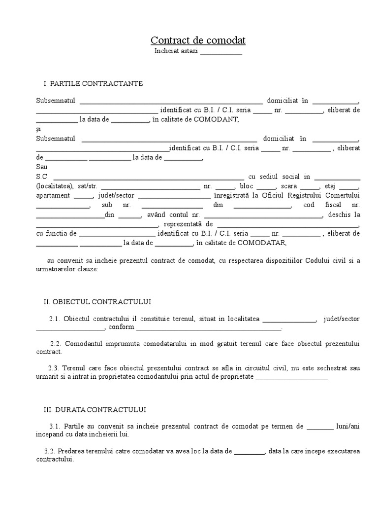 Contract de Comodat Model | PDF