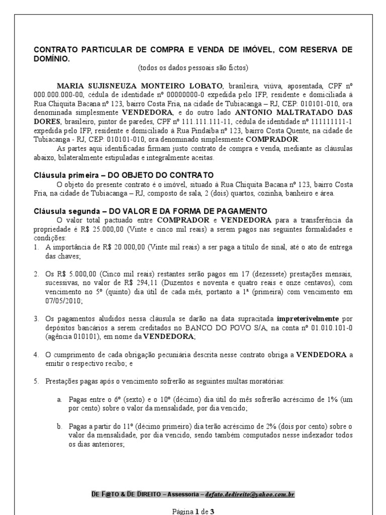 Modelo de Contrato particular de venda