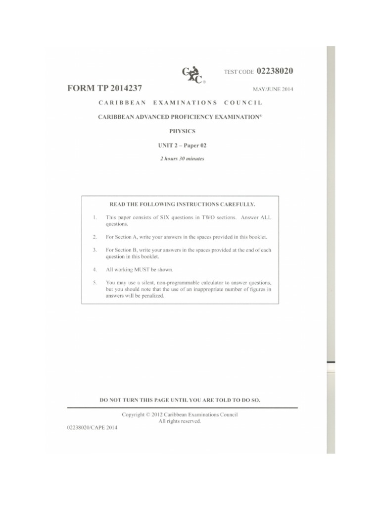 CAPE Physics Unit 2 Paper 2 2014 | PDF